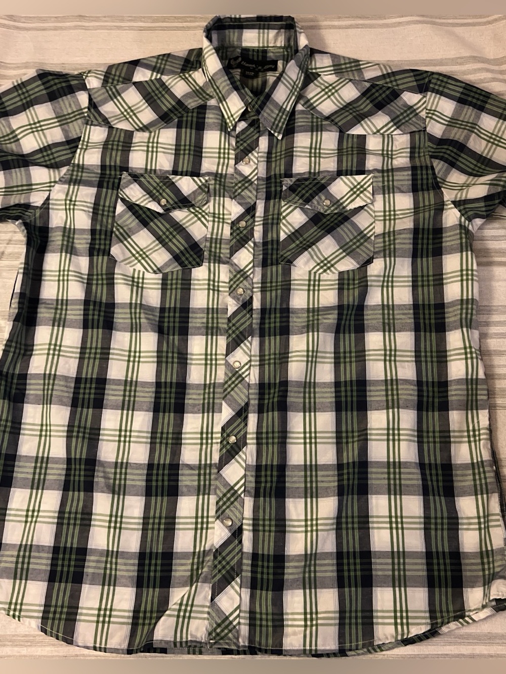 Hawk’s Bay USA Western Pearl Snap Plaid Short Sleeve Lightweight Shirt Men’s 2XL